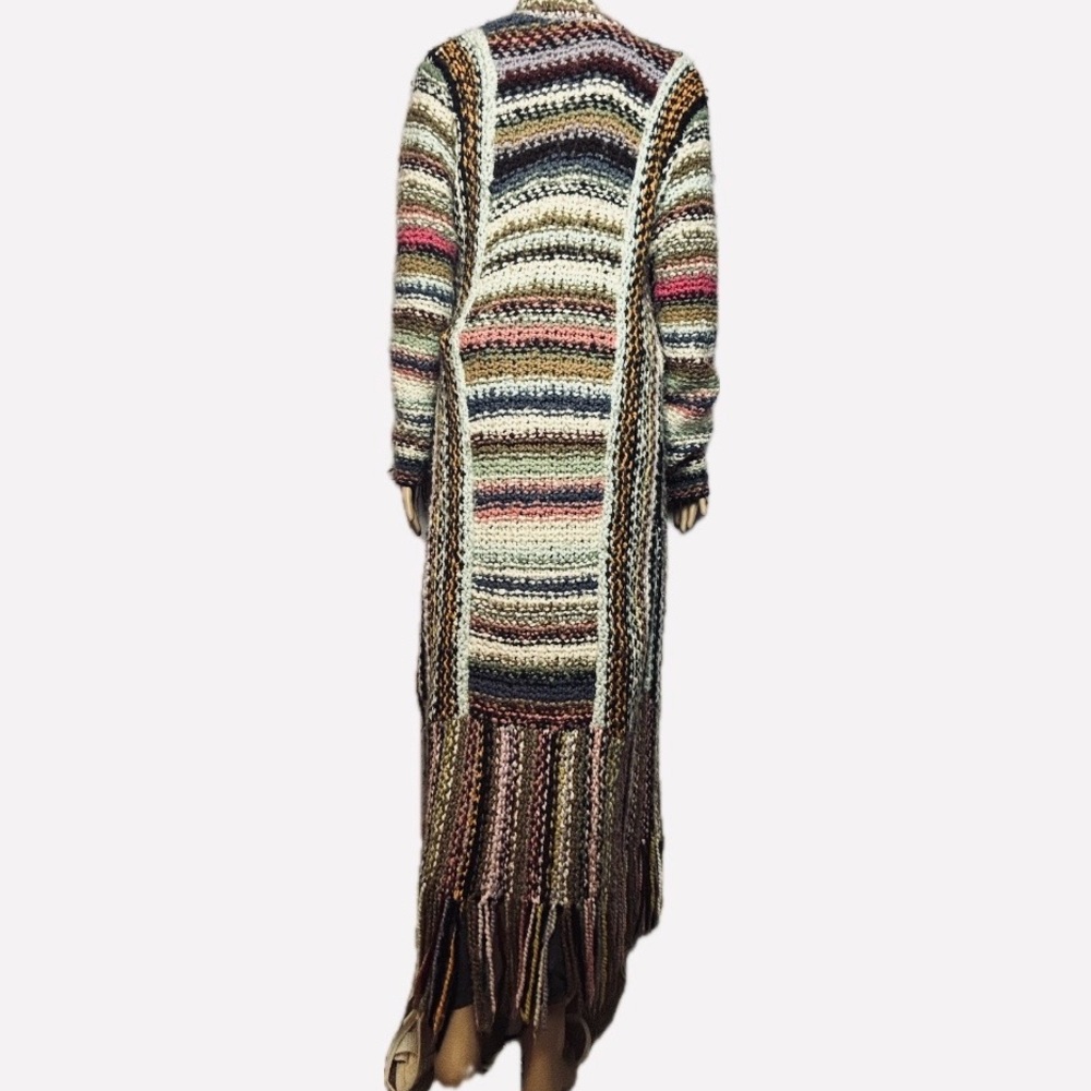 Free People T Party Cardigan Duster Multi Color Knit Fringe Coat of Many Colors - Picture 7 of 9